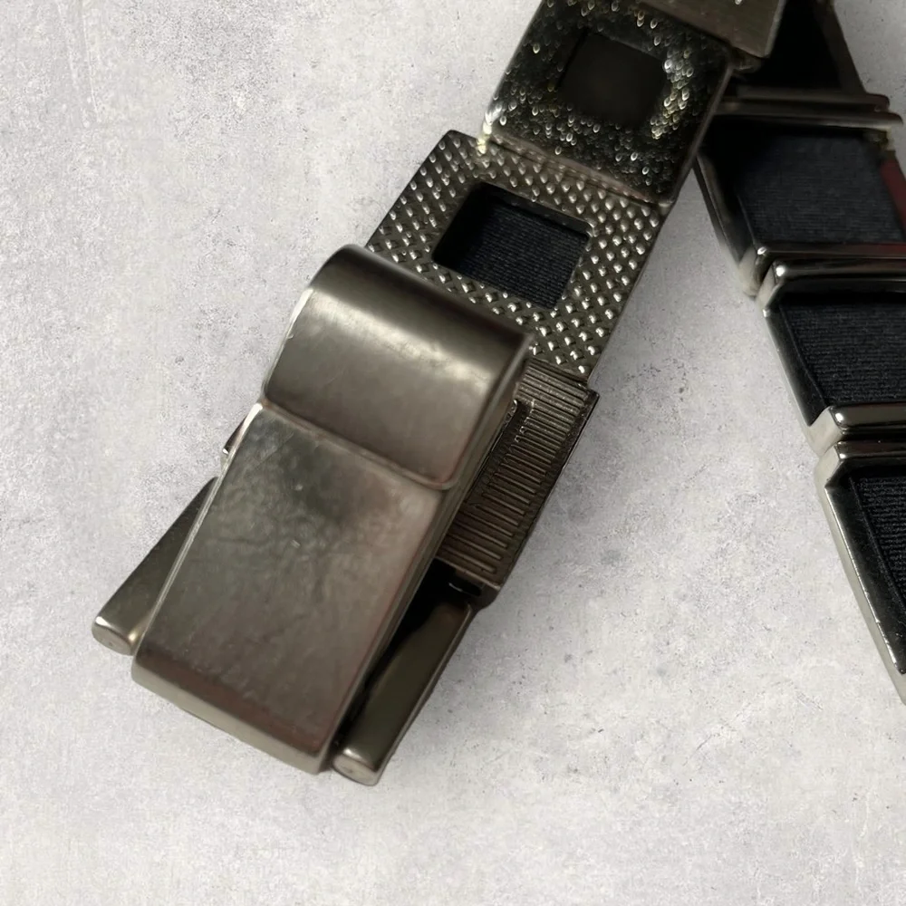 Y2K Metal Geometric Links Belt Carabiner O ring Buckle Stretchy Glitter Silver M